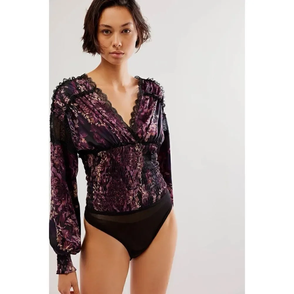 NWT Free People Worth the Wait Bodysuit in Black Combo, Size Small